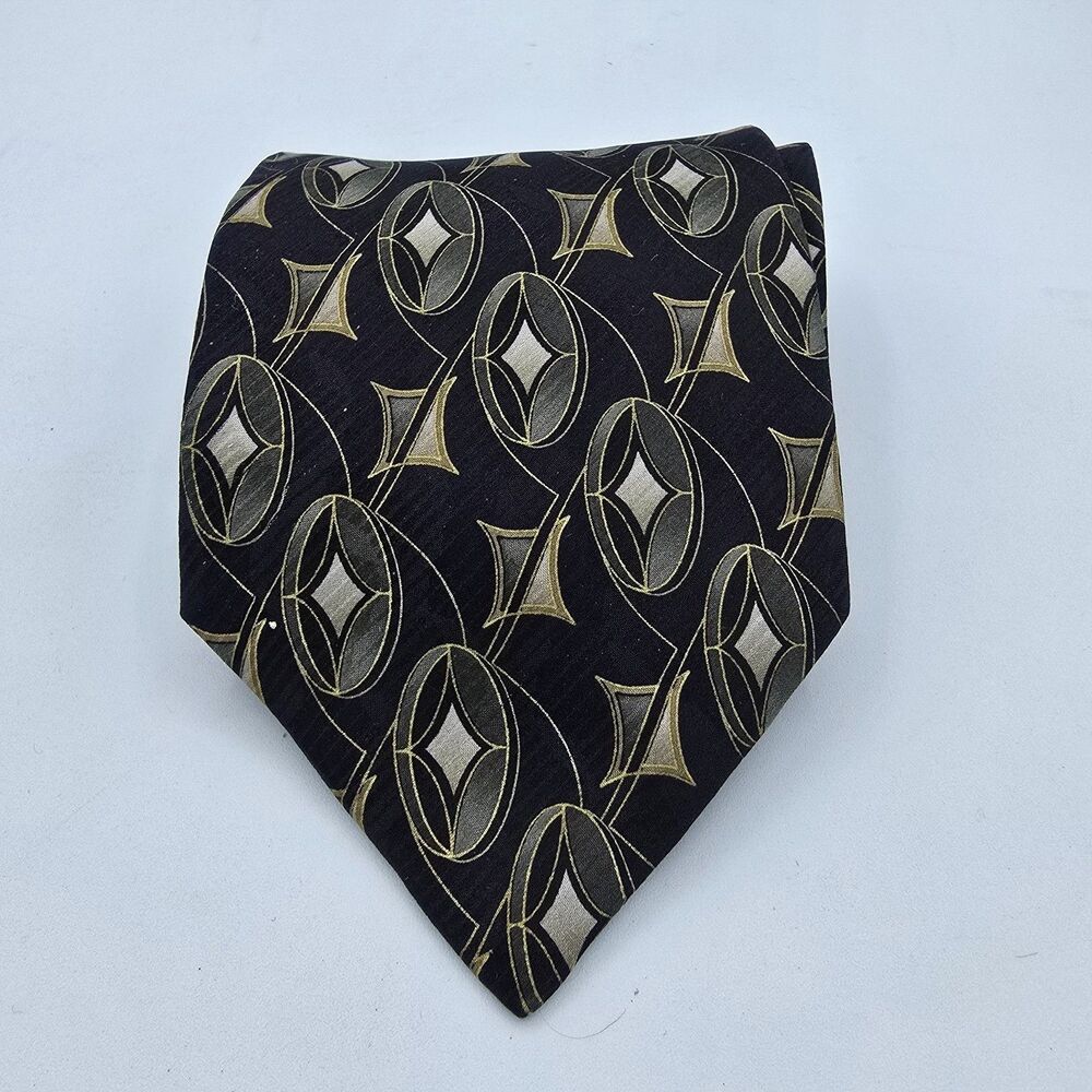 Mens Necktie Croft & Barrow Tie silk Green Black Size 56 By 4 In Vintage